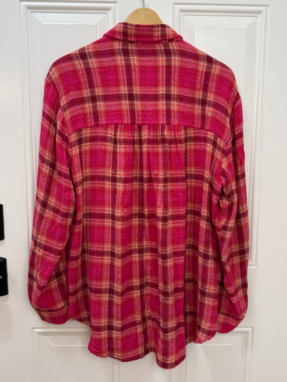 Anthropologie Pilcro Seamed Plaid Oversized Button Down Tunic Pink Size S - Picture 4 of 9